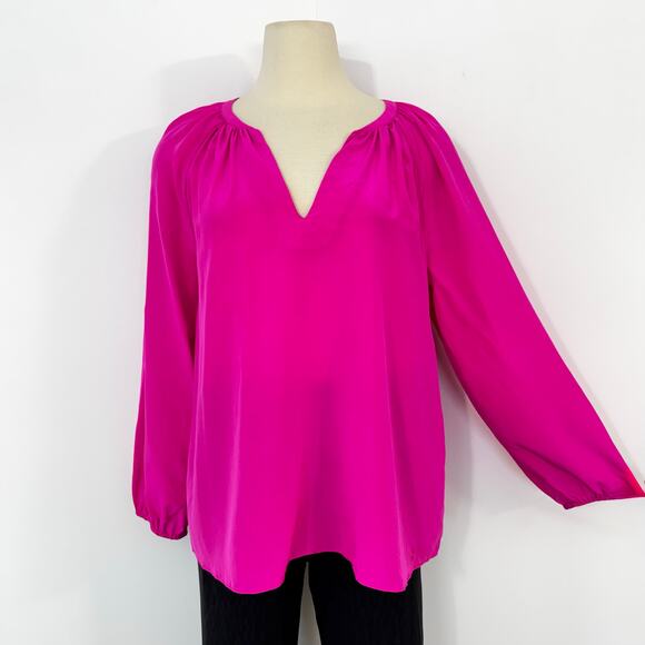 Lilly Pulitzer Leslie Silk Top Blouse Raz Berry Hot Pink Strappy Cutout Back L - Picture 2 of 14